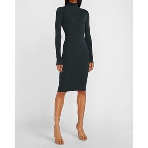 Express Ribbed Turtleneck Midi Sweater Dress in pitch black, size XXS